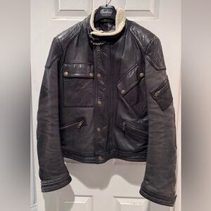 Burberry Brit, Lined, Leather Jacket with Shearling Collar